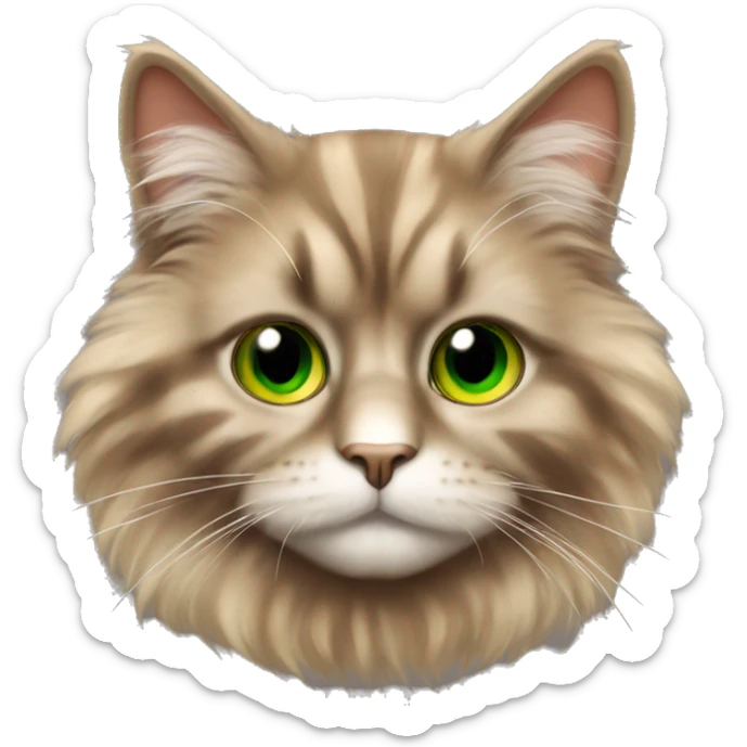 Fluffy cat with brown fur with a bit of orange and green eyes  sticker
