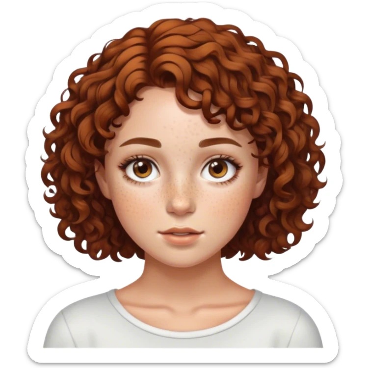 realistic portrait of a girl with short brown curly hair sticker