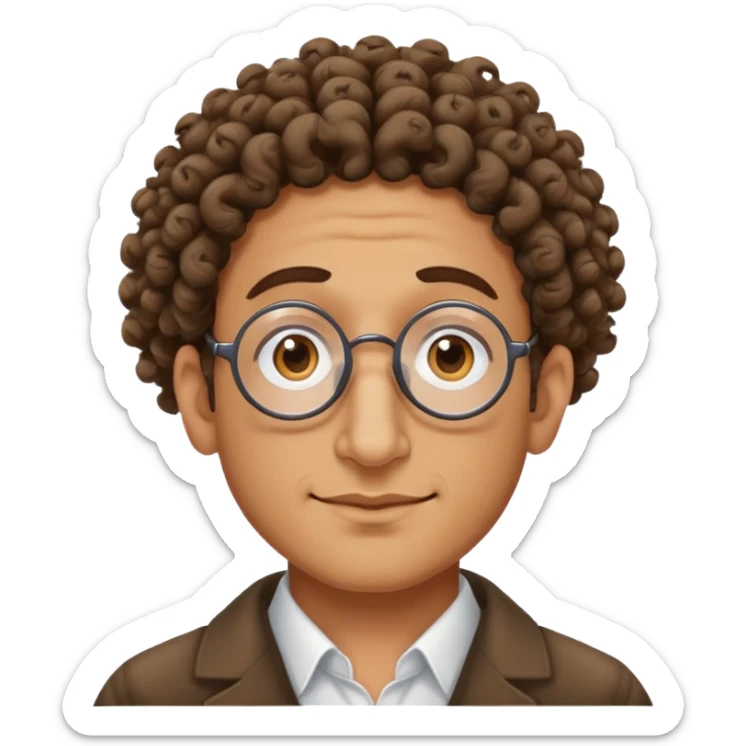 Jewish man with yamaka, extremely large nose, 3 curly strands of hair coming out from the top of his head on each side, give him small circular glasses too sticker
