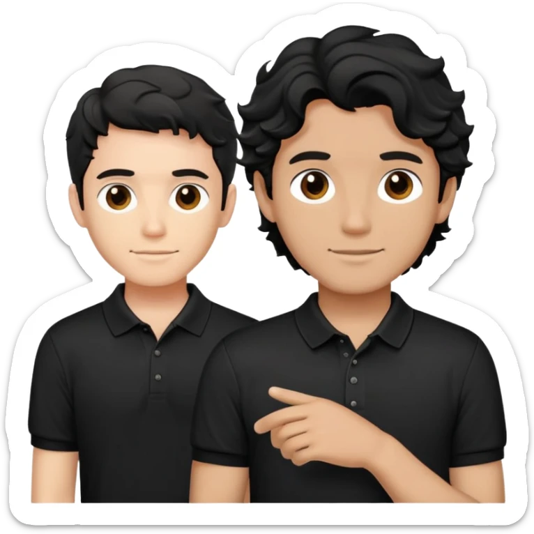 Man with wavy black hair in a classic black polo shirt, relaxed fit sticker