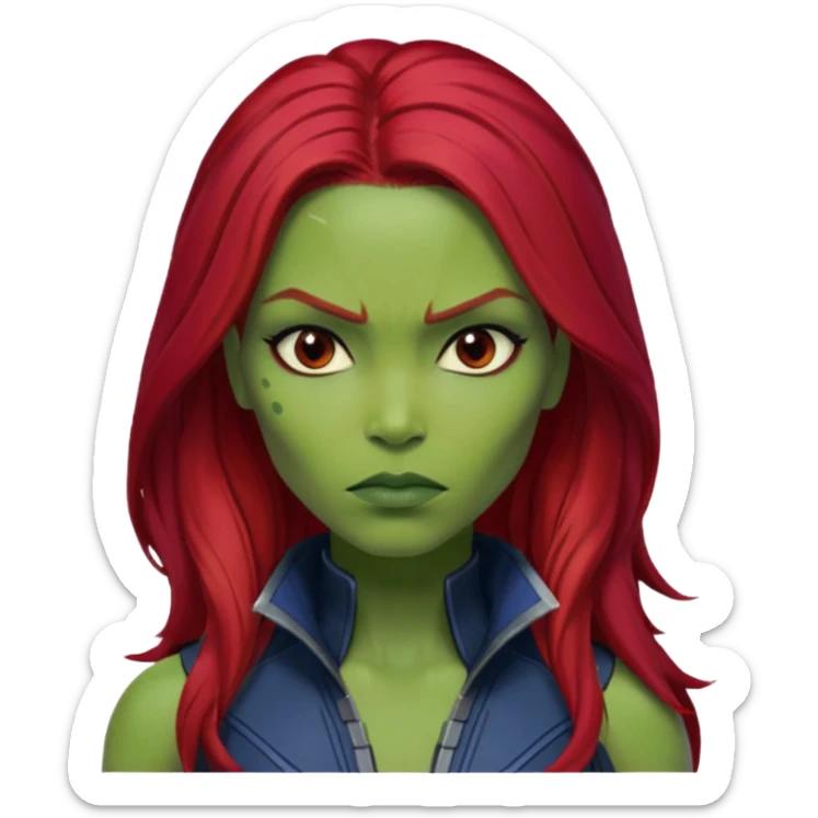 gamora from Guardians of the Galaxy movie , red hair sticker