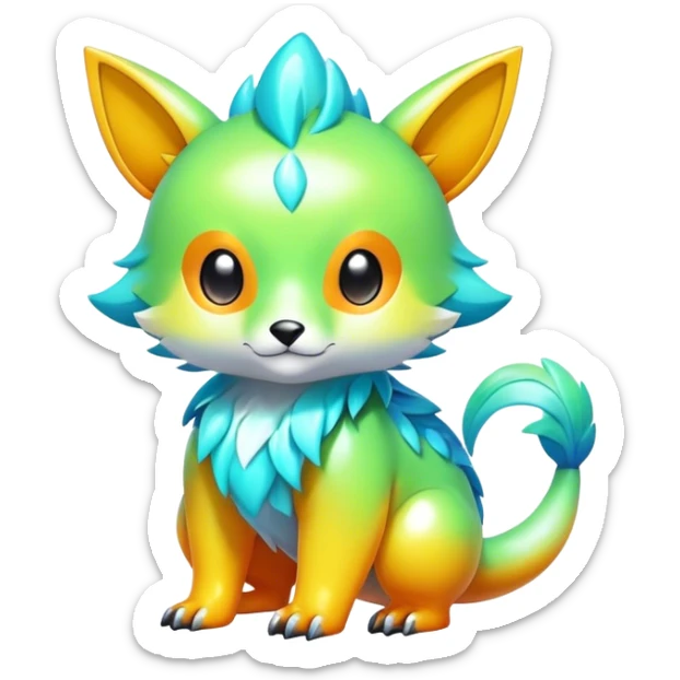 Cute cool shiny brightly fresh colors colorful fantasy animal hybrid Fakemon full body sticker