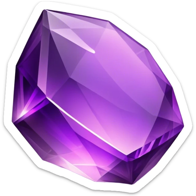 Cinematic Realistic Amethyst Emoji, Rich and soothing, with smooth, polished purple facets catching the light and casting soft, calming reflections. The deep violet hue seems to glow with an ethereal light, radiating peaceful energy and elegance. Soft glowing outline, capturing the essence of tranquility and mystery in a stunning amethyst. sticker