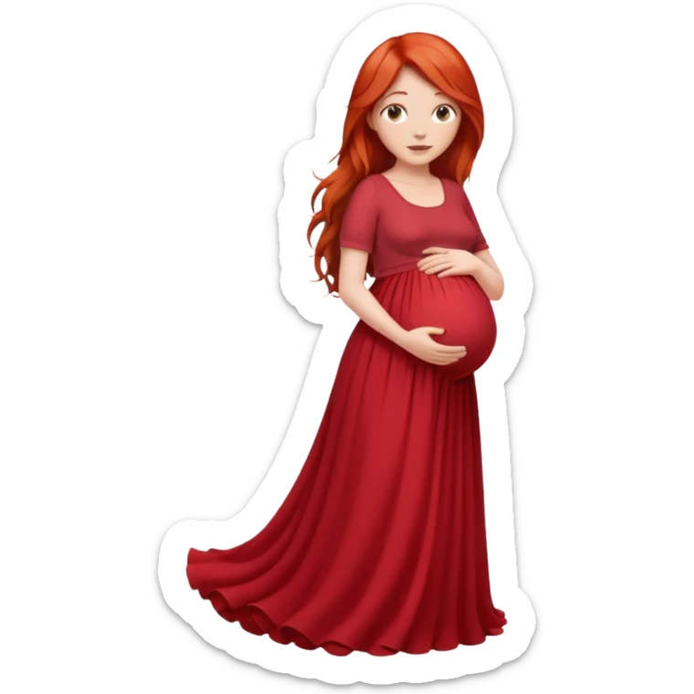 Make a girl with long red hair, pregnant with long skirt sticker