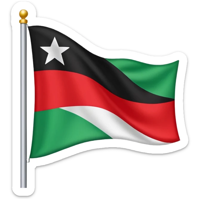 A horizontal tricolour flag of red, white, and black; charged with two green stars at the centre. sticker