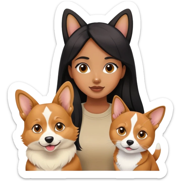 The black long hair girl with a corgi and a Abyssinian cat sticker