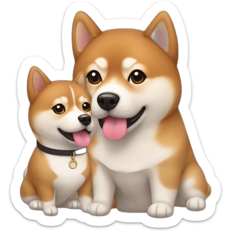 Cute Shiba-dog with her mistress, a woman with brown and curly hair sticker