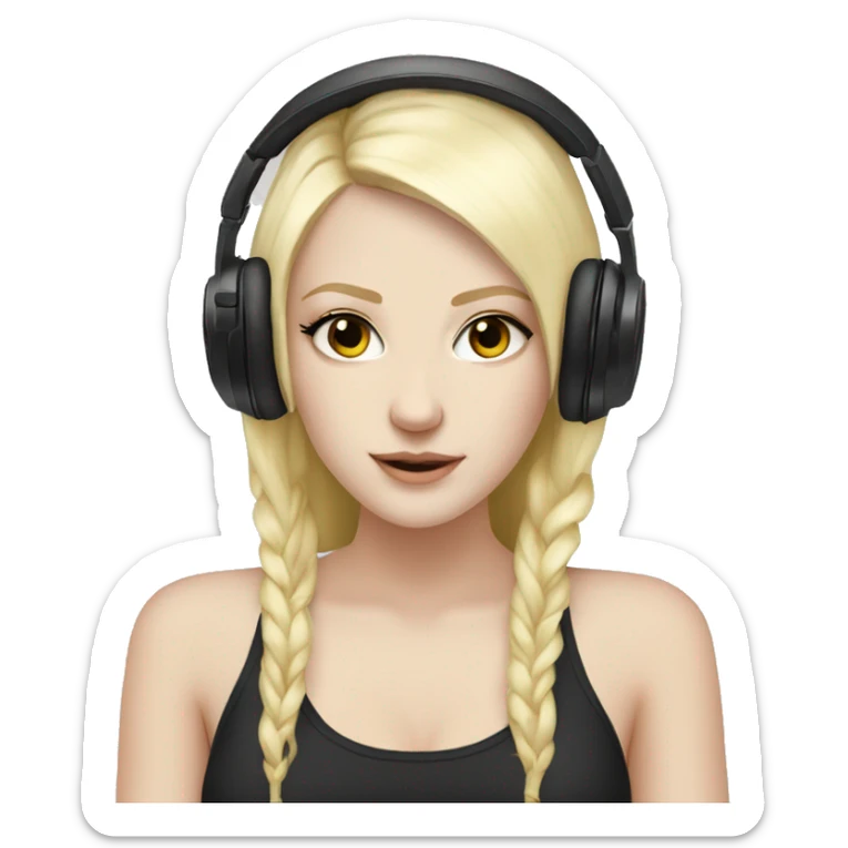 2 pale skin Girls dj with headphones one black hair one blonde hair  sticker