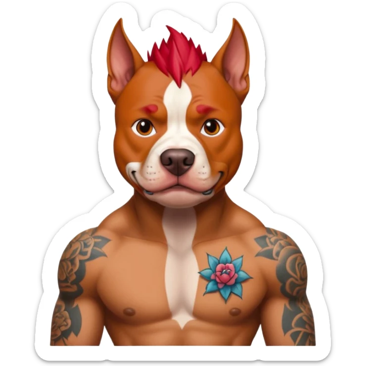 very tattoed pitbull dog with red spky hair sticker