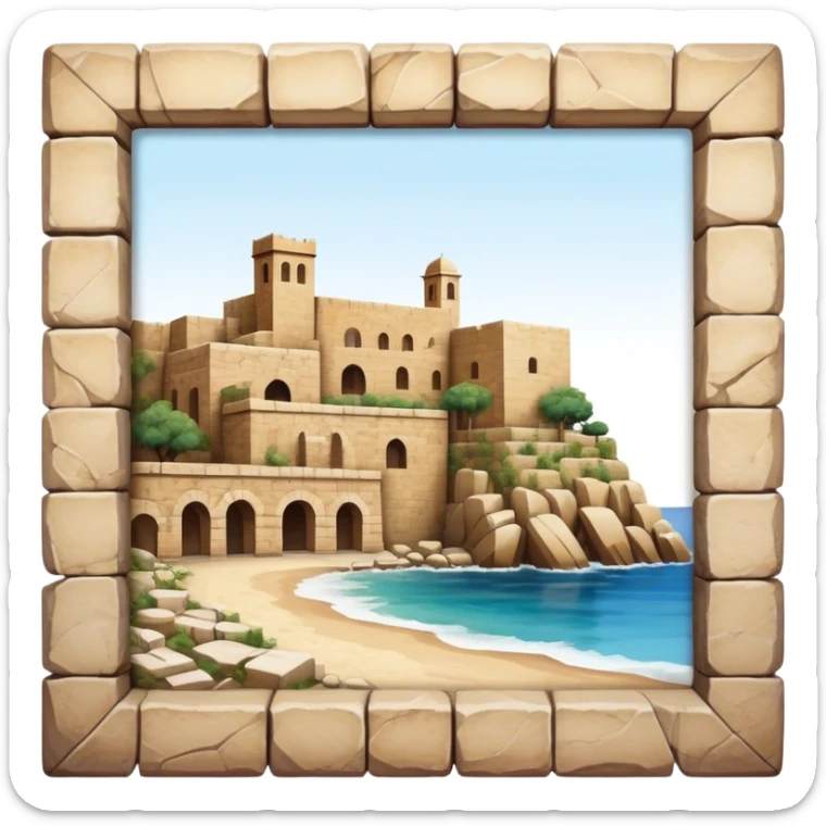 Cinematic Realistic Byblos Old City Landmark Emoji, depicted with ancient, weathered stone structures rendered with lifelike detail and nostalgic, warm lighting. sticker