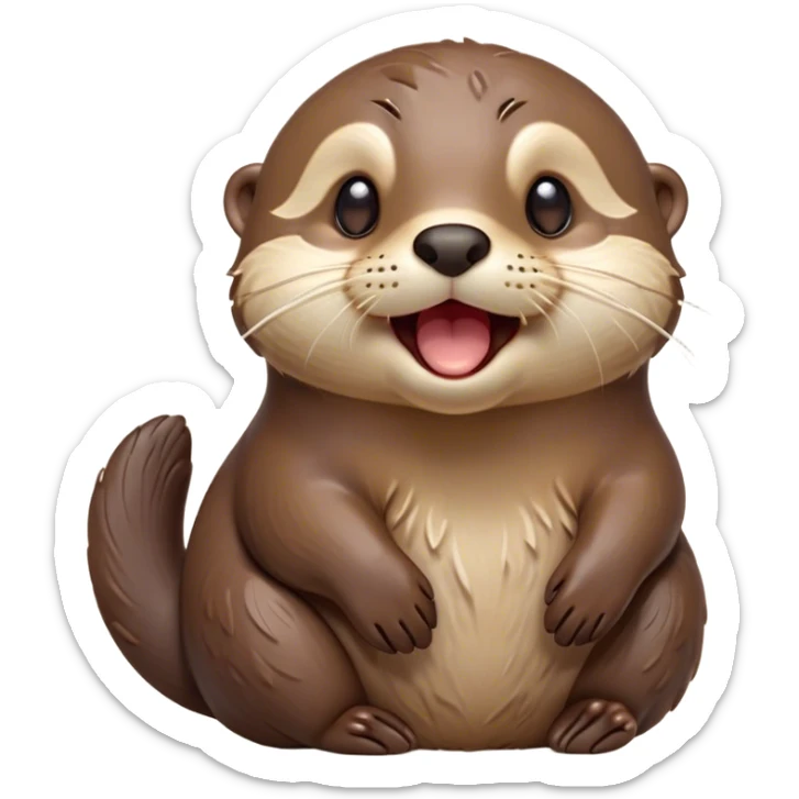 Cinematic Cute Yawning Otter Portrait Emoji, Head tilted slightly with a dramatic, wide-open yawn, showcasing a soft, sleek brown Fur with slightly drooping ears, round eyes barely open in drowsy contentment, Simplified yet irresistibly adorable features, highly detailed, glowing with a soft, cozy glow, high shine, relaxed yet expressive, stylized with a touch of aquatic whimsy, bright and endearing, soft glowing outline, capturing the essence of a sleepy yet affectionate otter, so drowsy it feels like it could glide right out of the screen and curl up for a nap! sticker