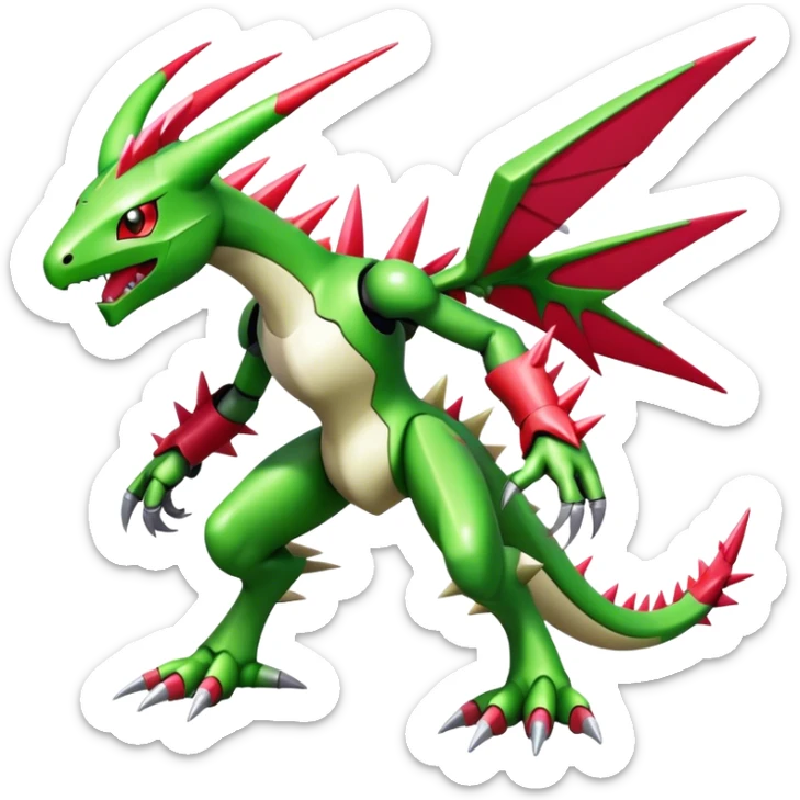 Spiky Cool Edgy shiny colorful Digimon-Fakemon-Flygon-Gabite-Mecha, full body, two legs sticker