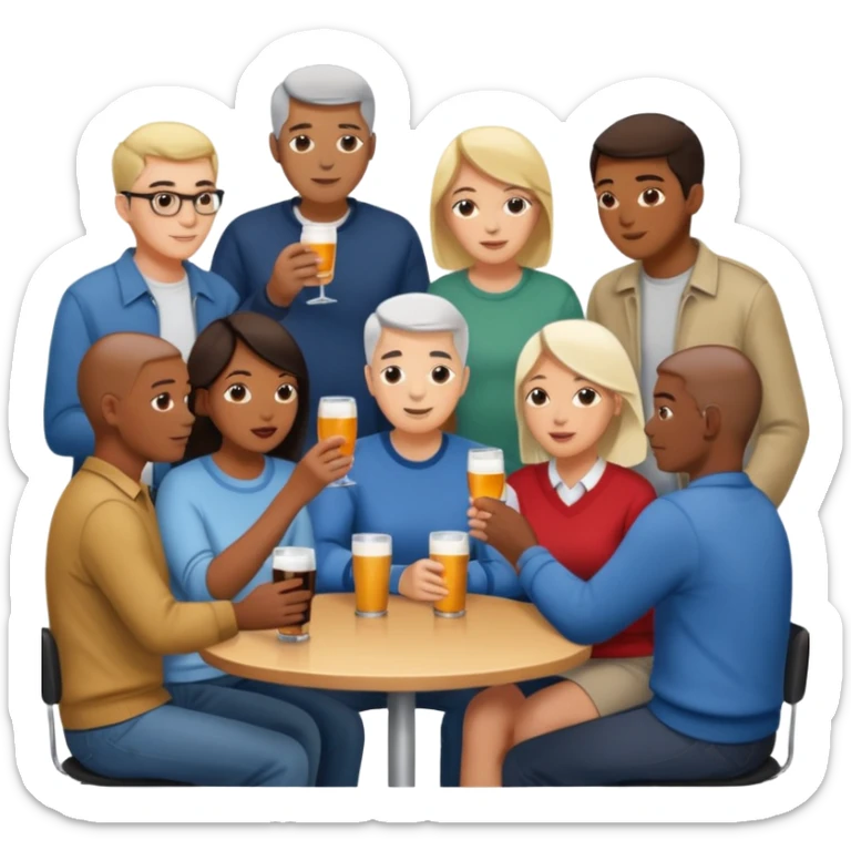 Hundreds of young people, adults and seniors in casual clothing densely packed as a crowd at an afterwork meeting sticker