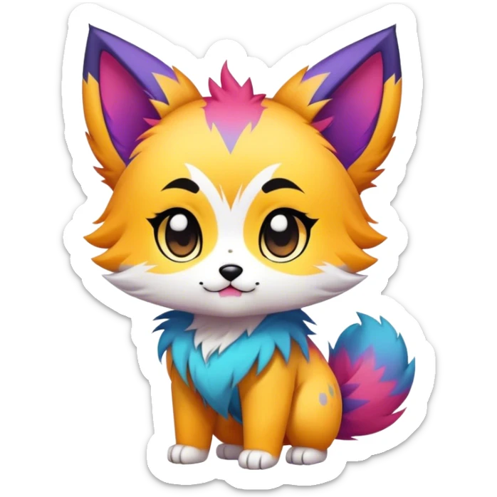  High quality Cute Cool Kawaii edgy Chibi Fur-Sona Colorful Fakemon Full Body, facial markings sticker