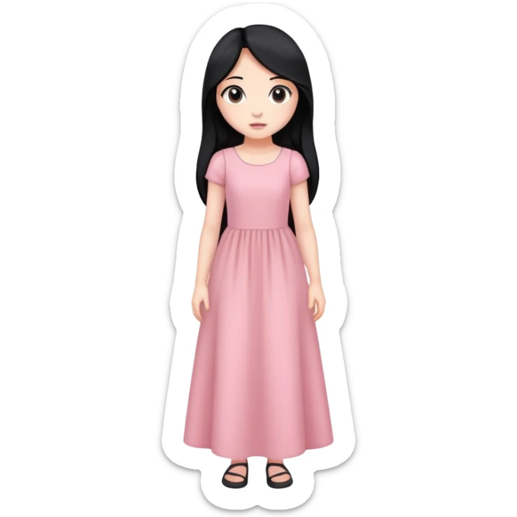 Long black hair girl with soft pink dress stand  sticker