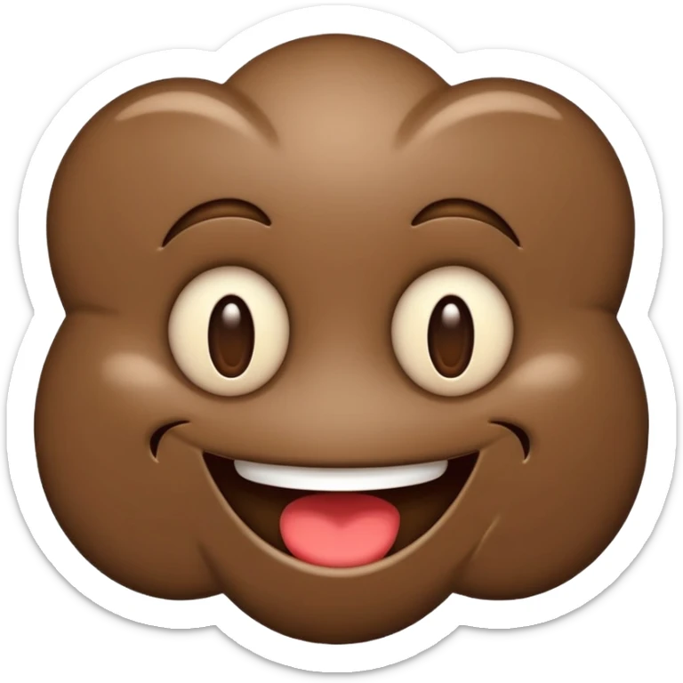 smiling brown mud emoji with a wide grin, shiny and rounded, in the style of iPhone (Apple) emojis sticker
