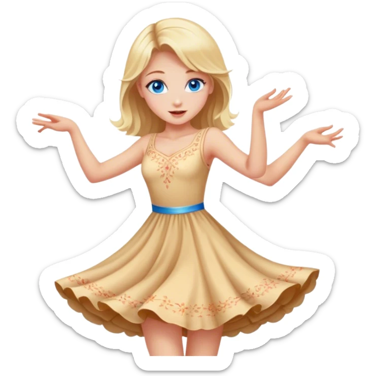 Beautiful blonde girl with blue eyes dancing in a dress sticker