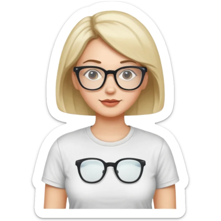 Adult woman, wearing a t-shirt and glasses, casual style
 sticker