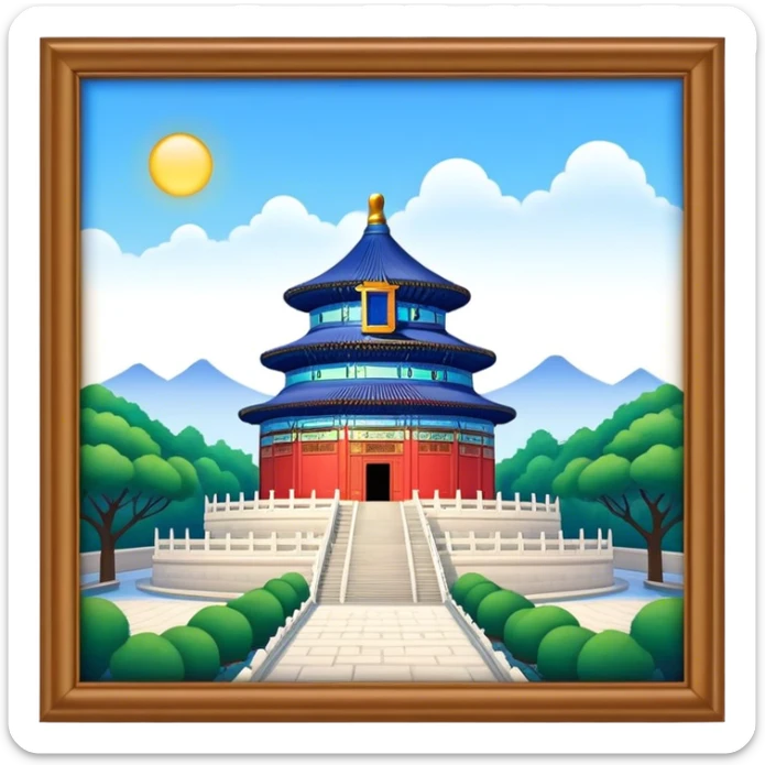 Cinematic Realistic Temple of Heaven Landmark Emoji, depicted with expansive historic architecture set in lush gardens rendered with lifelike detail and serene lighting. sticker