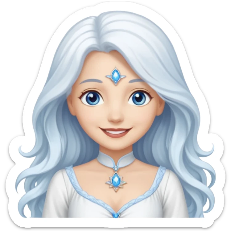 Good Witch of the North from The Wizard of Oz with light skin, blue eyes, long white hair, white outfit sticker