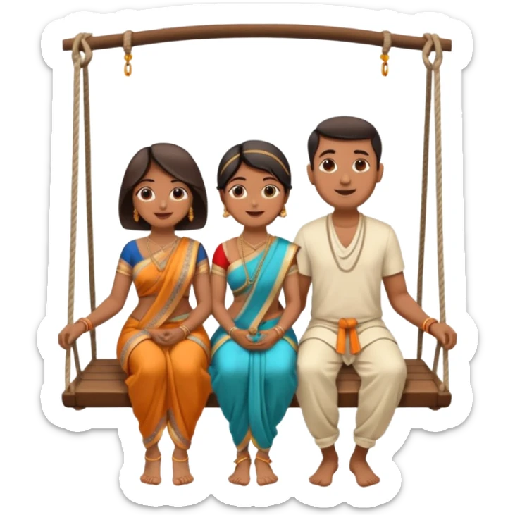 indian man and woman sitting on two seater swing. woman in saree and man in dhoti sticker