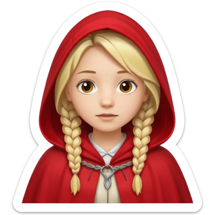 blonde braids hair kid girl, white skin, wear red cloak sticker