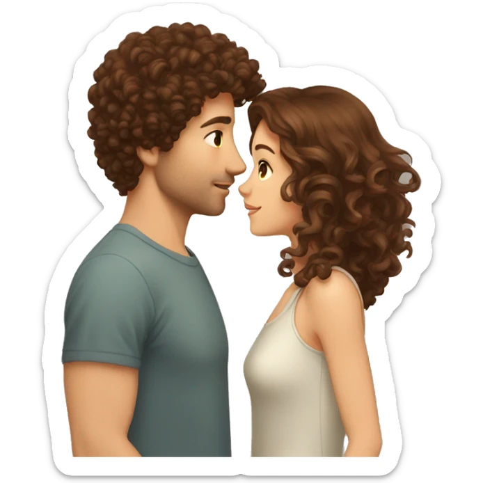 Girl with long brown wavy hair kissing guy with short brown curly hair  sticker