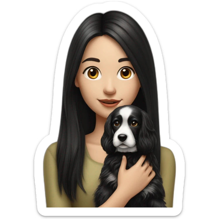 hyperrealist caucasian girl black long hair with english seter dog sticker