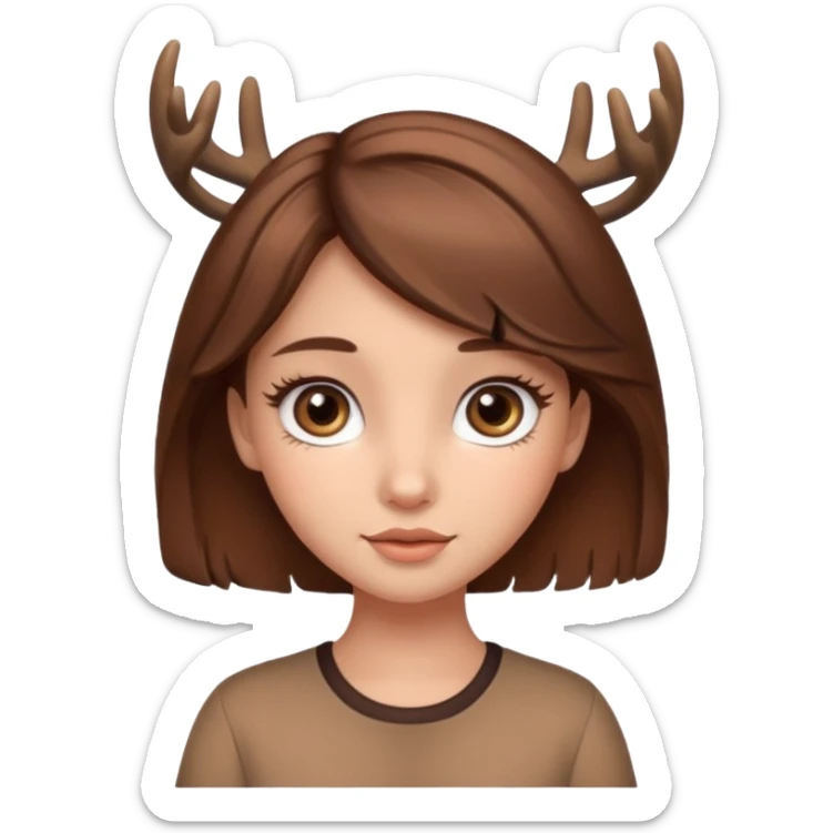 Make a cute girl deer with brown hair and big brown eyes give her cute lashes sticker