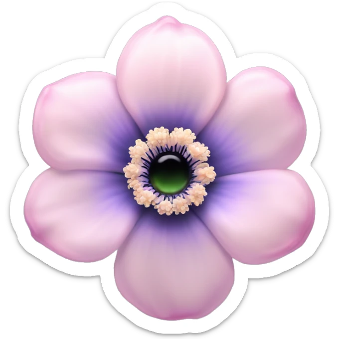 Anemone "A pastel pink anemone flower with a glowing dark center, softly shimmering petals, and delicate sparkles floating around." sticker