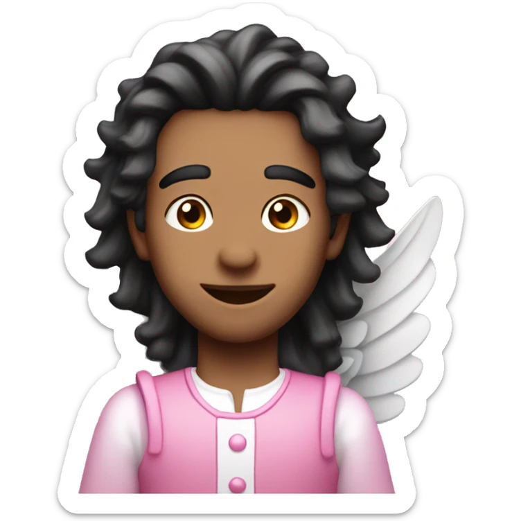 guy wearing pink maid clothes with long black spiky hair and with pink wings sticker