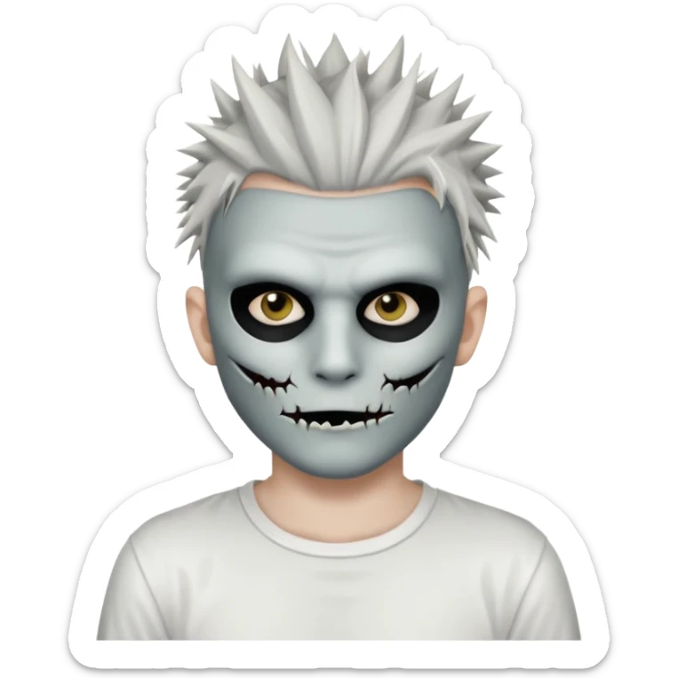 zombie boy with spiky emo hair and white shirt emoji and he wears an anonymous mask sticker