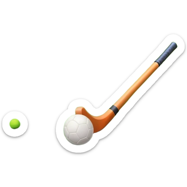 A field hockey stick and ball on a vibrant green grass field, with goalposts and clear field markings in the background. The scene emphasizes the bright, lush grass, highlighting the fast-paced and strategic nature of hockey on a well-maintained pitch. sticker