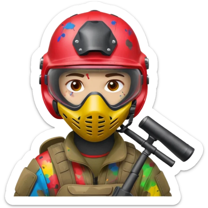 paintball player face shot with lots of colors messy red helmet sticker