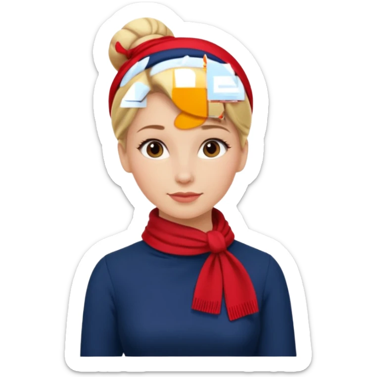 hace falta de vuelo rubia, con un moño y un vestido azul marino, liso con un pañuelo de color rojo sticker