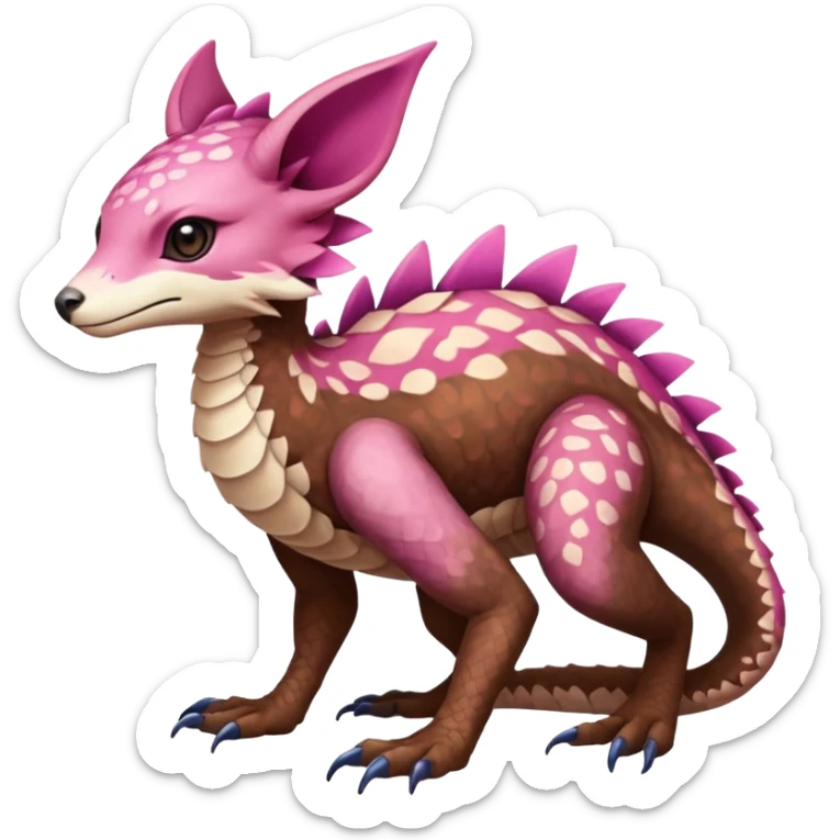 Rare realistic brown-scaled pink, white beige edgy badass epic pretty beautiful handsome gorgeous aesthetic colorful vibrant Vernid-Amaura-species-Fakemon-creature by LiLaiRa, random markings, (full body) sticker