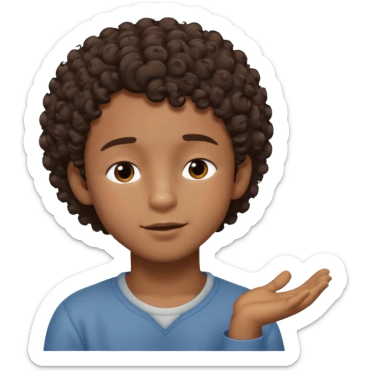 Brown boy with short curly hair dreaming abouthis girlfriend small smirk on his face eyes closed with a little heart next to him sticker