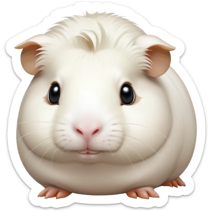 Cinematic Noble White Guinea Pig Portrait Emoji, Poised and regal, with a compact, chubby build and a pristine, well-groomed pure white coat, deep-set soulful dark eyes, Simplified yet sharp and sophisticated features, highly detailed, glowing with a soft, dignified glow, high shine, intelligent and sweet, stylized with an air of gentle purity, focused and attentive, soft glowing outline, capturing the essence of a watchful and confident little companion, so majestic it feels as though it could scurry out of the screen with effortless authority! sticker