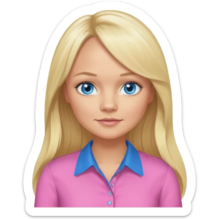 Emma Bunton with long blonde hair, blue eyes, pink shirt sticker