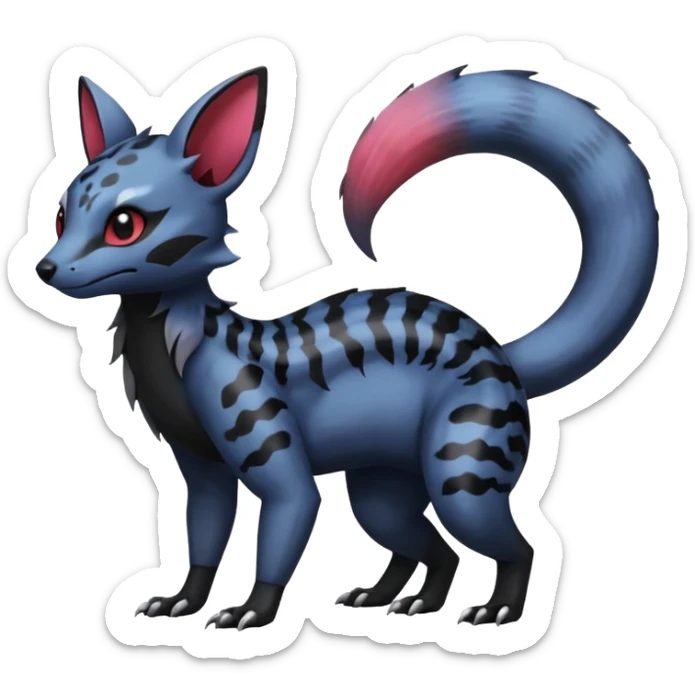  realistic cute epic aesthetic gothic colorful Salandit-Eevee-Civet-species-Fakemon-hybrid-creature, with markings, full body sticker
