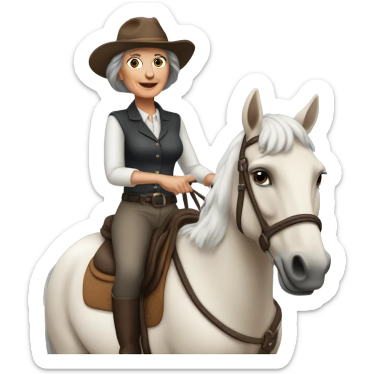 68 year old, brunette woman, attractive, riding a horse ￼ sticker