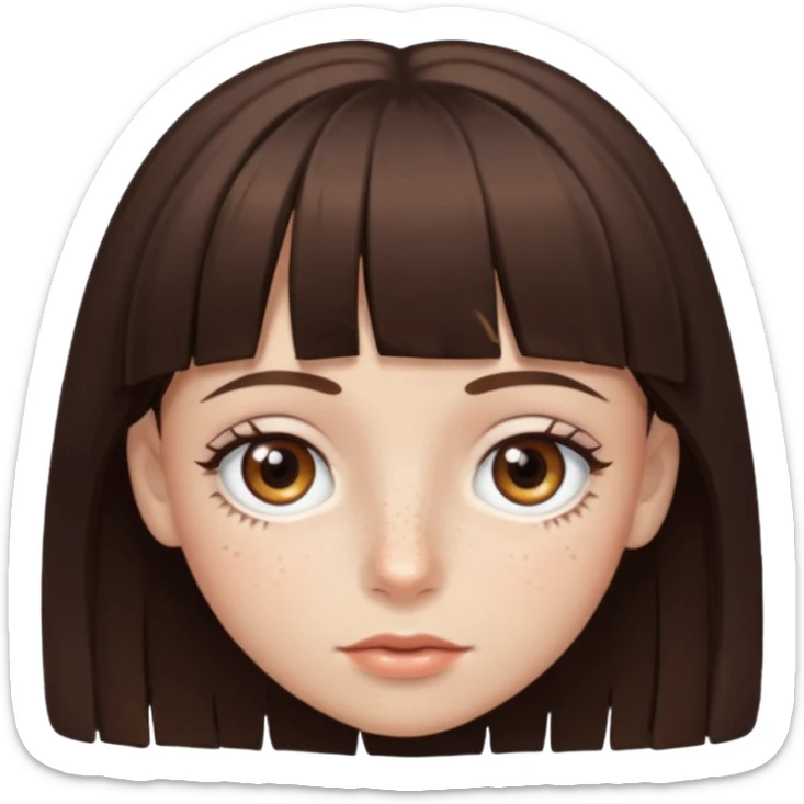 branca, olhos hazel, franjnha, pequenas sardas, cabelo castanho escuro, zoombir sticker