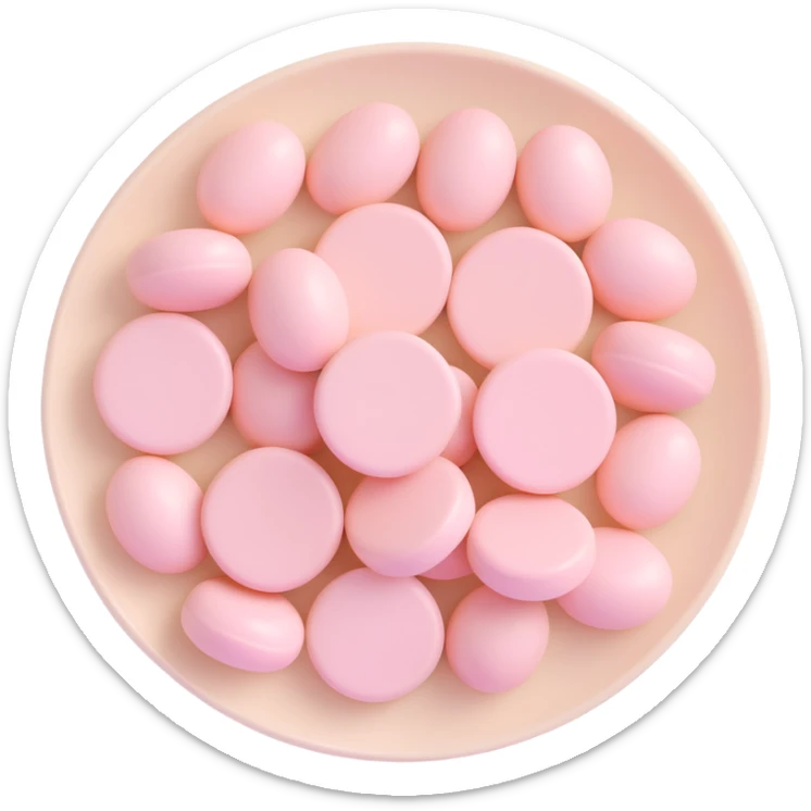 3D emoji of a light beige blister pack with soft light pastel pink round pills, slightly glossy, inspired by the reference image, 3D Apple emoji style sticker