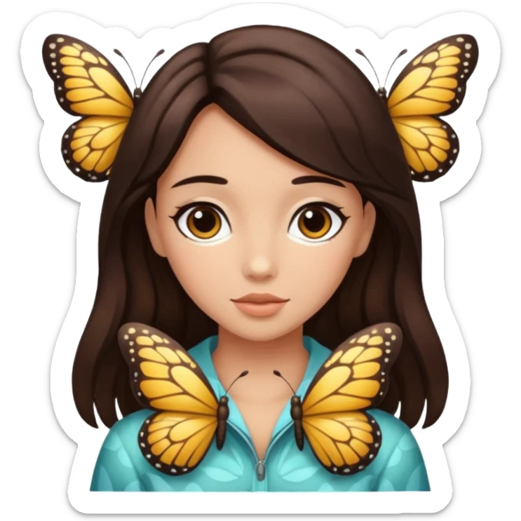 Koyu kahverengi kelebek model saçları olan buğday tenli bir kız sticker