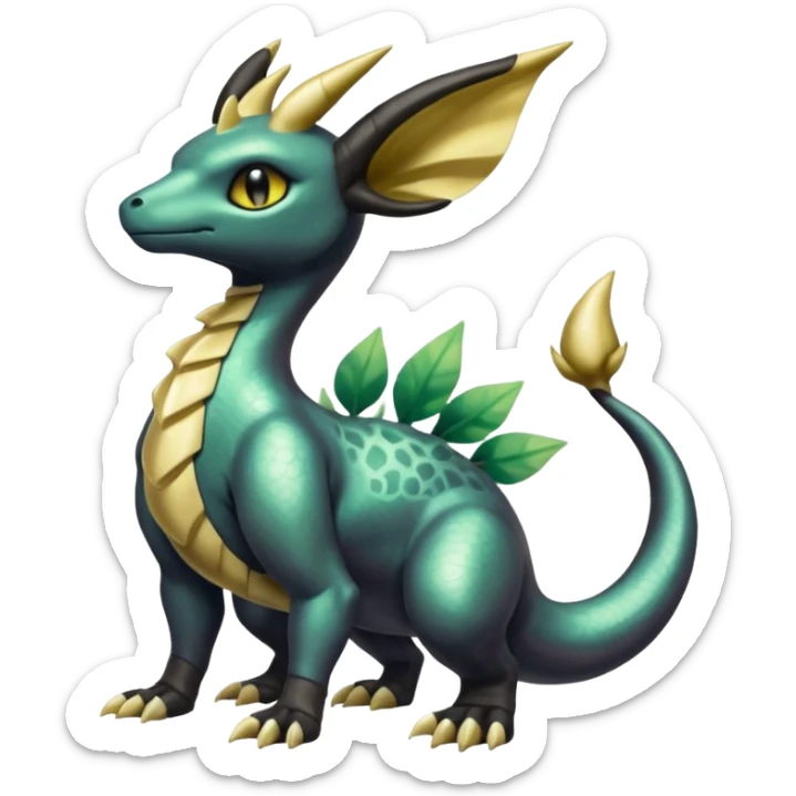 Shiny Iridescent Dusknoir-Cubone-Salandit-Leafeon-Fakémon-hybrid-creature (full body)  sticker