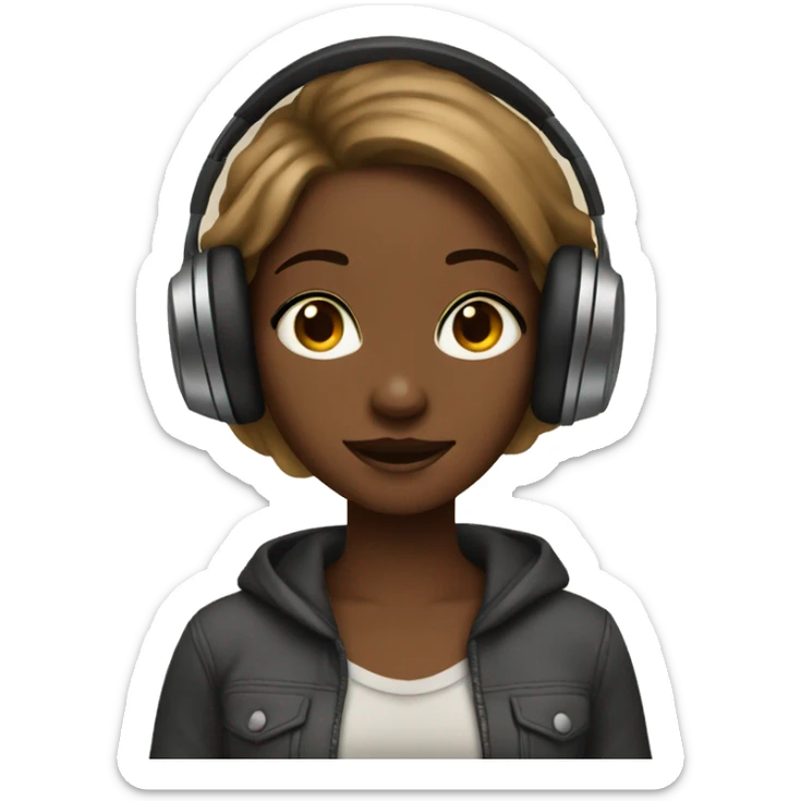 a brown skin girl listening to music  sticker
