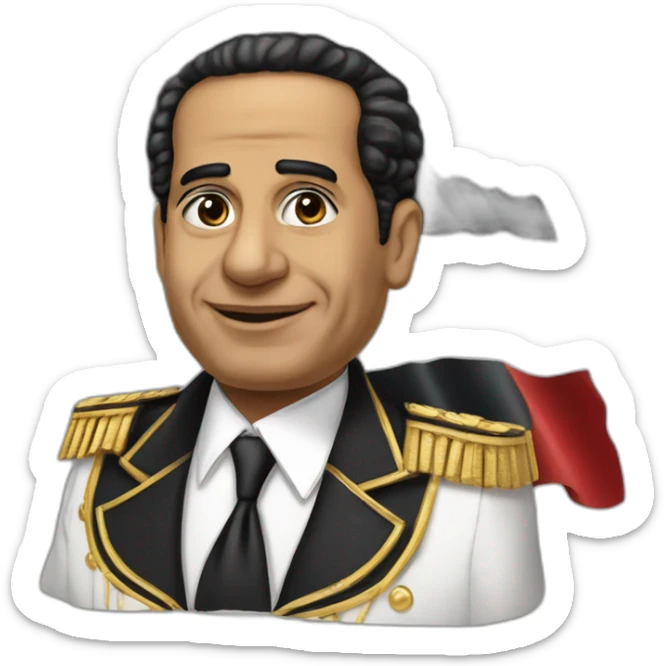 Satirical cartoon Egyptian President Canidate Ahmed Tantawy in a tuxedo with egyptian flag sticker