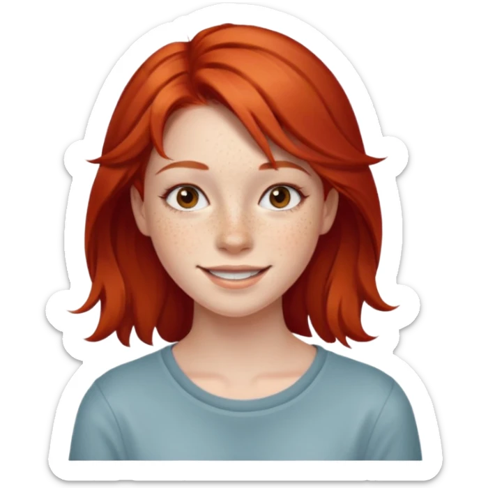 emoji of a cheerful 18-year-old young woman with red hair sticker