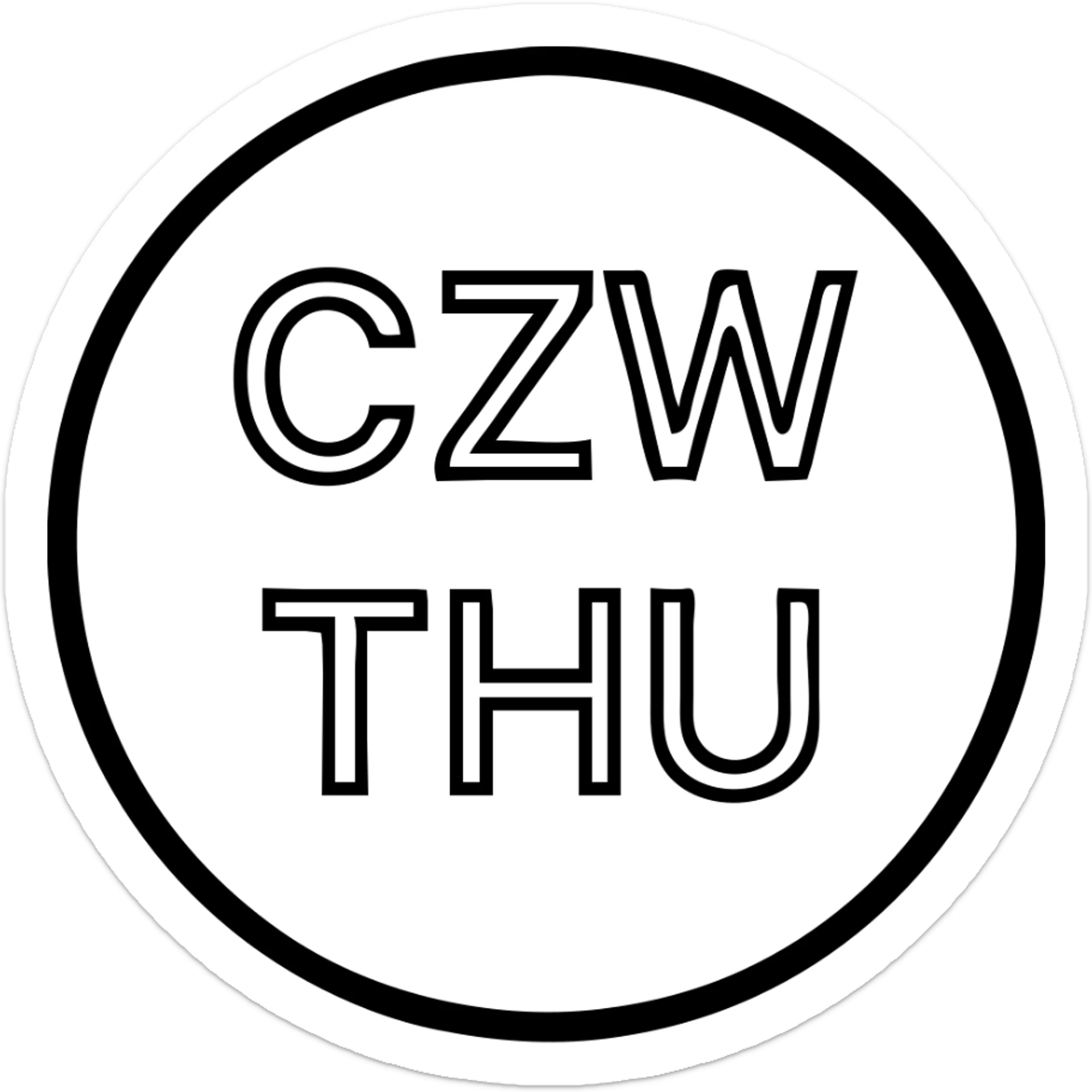 Swap the colors: make the circle white, the text 'CZW' and 'THU' black, and add a bold black border around the circle. Keep the text centered and bold in an outlined icon style with no fill. sticker