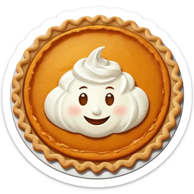 pumpkin pie with whipped cream on top of it, and has chicken legs, and a face. sticker